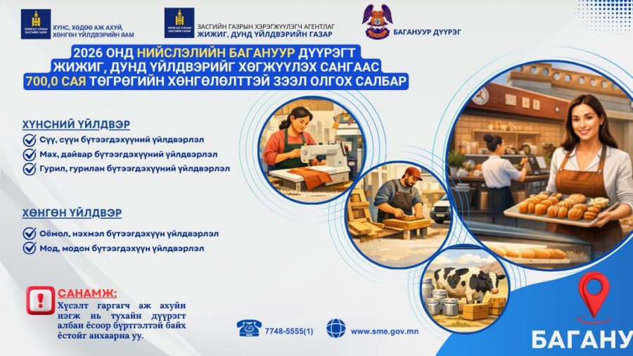 Багануур дүүргийн ЖДҮ, үйлчилгээ эрхлэгчдэд олгох хөнгөлөлттэй зээлийн хүсэлтийг хүлээн авч дууслаа